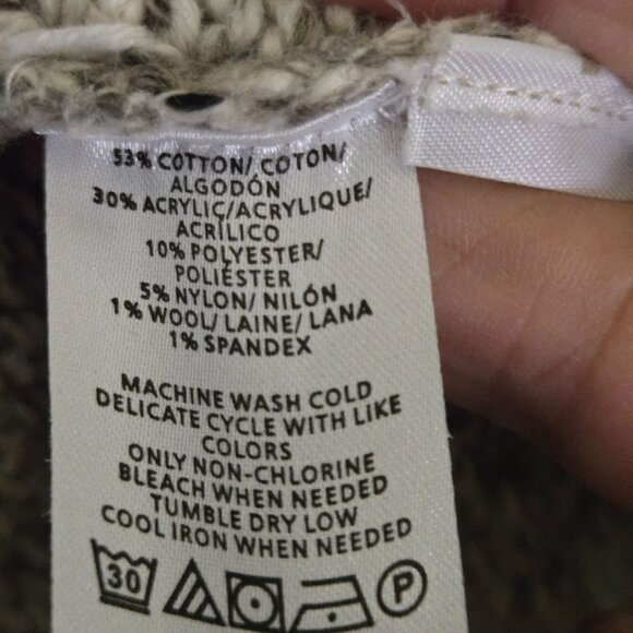 Loft Neutral Polar Bear Fringe Cotton Wool Blend Mockneck Sweater Size XS - Picture 7 of 7